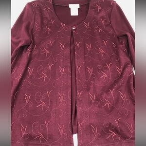 Elegant Burgundy Embroidered Cardigan by Coldwater Creek